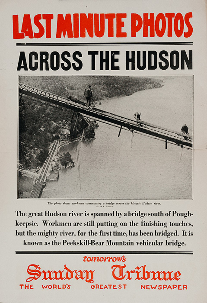 The Chicago Sunday Tribune Original Daily Newspaper Advertising Poster Across The Hudson Bear Mountain Bridge