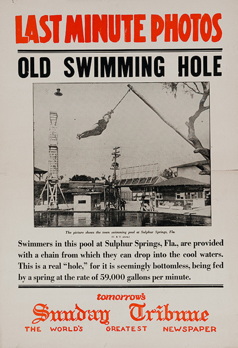 The Chicago Sunday Tribune Original Daily Newspaper Advertising Poster Old Swimming Hole