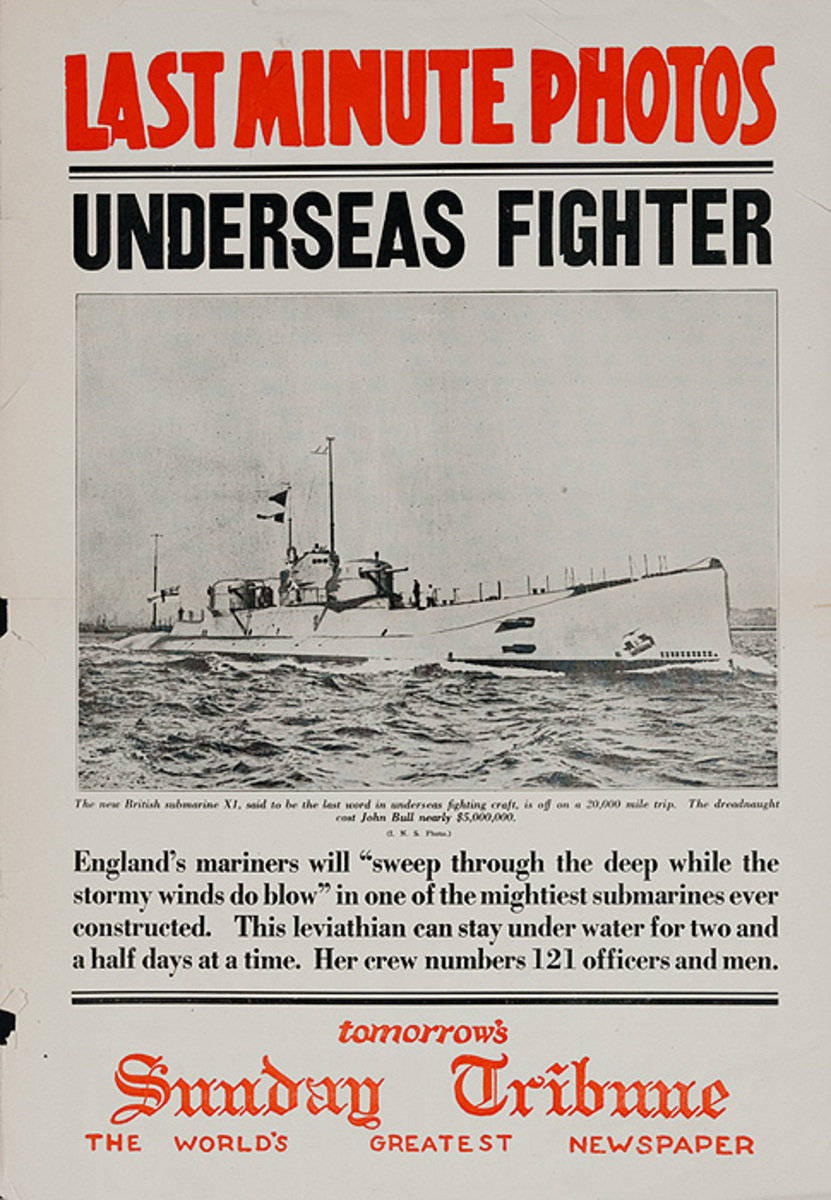 The Chicago Sunday Tribune Original Daily Newspaper Advertising Poster Undersea Fighter