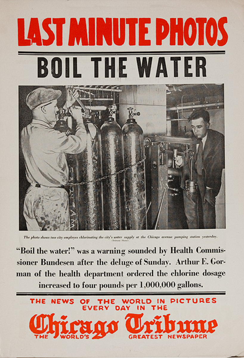 The Chicago Tribune Original Daily Newspaper Advertising Poster Boil the Water