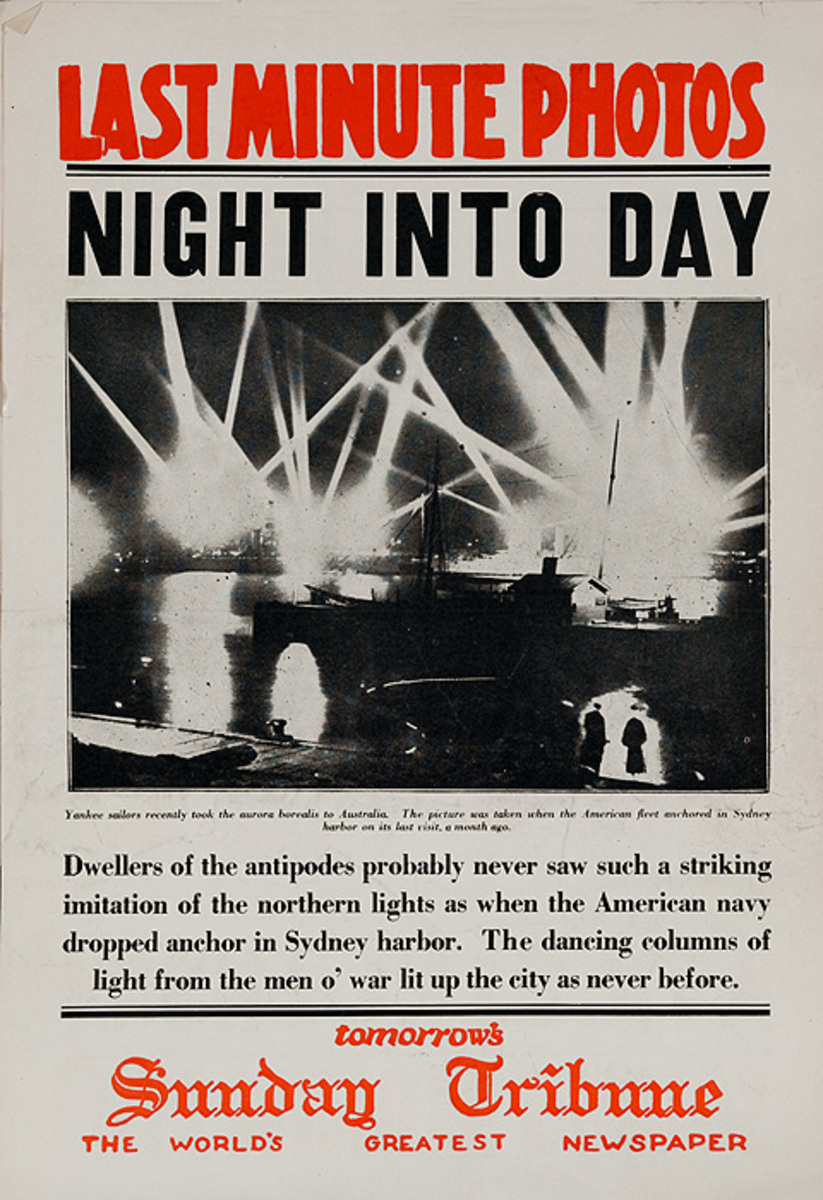 The Chicago Sunday Tribune Original Daily Newspaper Advertising Poster Night Into Day
