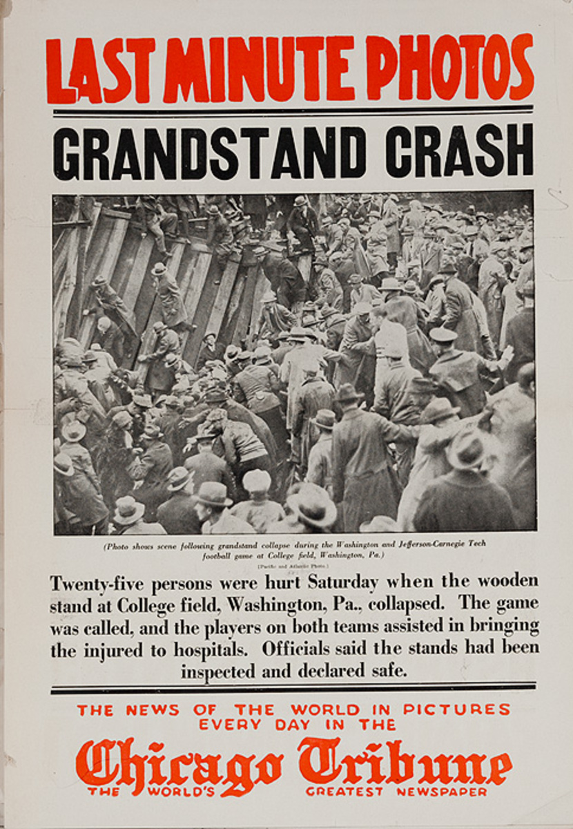 The Chicago Tribune Original Daily Newspaper Advertising Poster Grandstand Crash