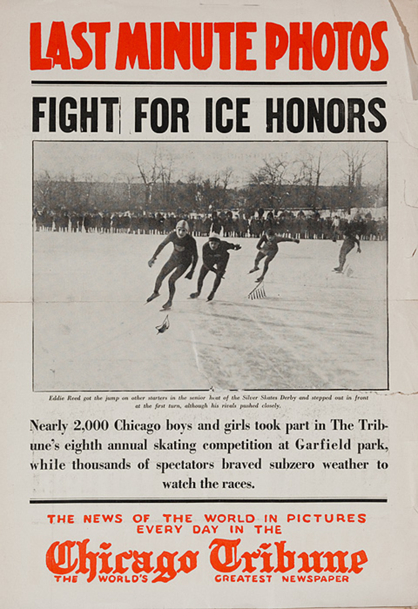 The Chicago Tribune Original Daily Newspaper Advertising Poster Fight For Ice Honors