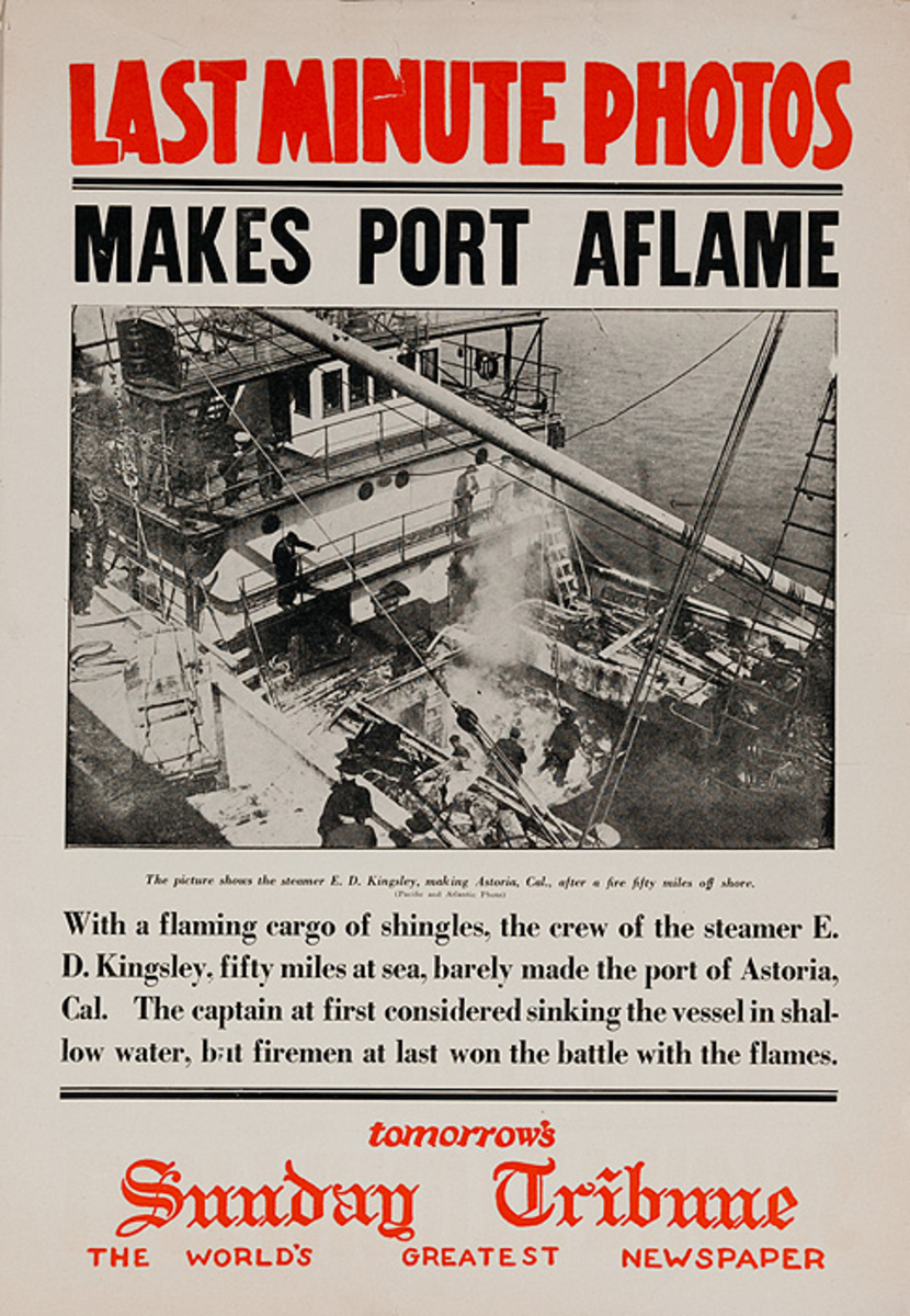 The Chicago Sunday Tribune Original Daily Newspaper Advertising Poster Makes Port Aflame