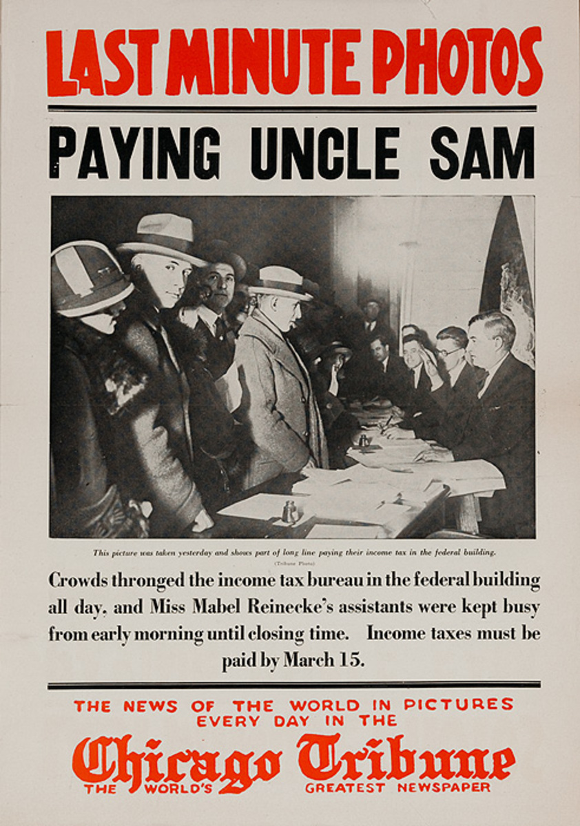 The Chicago Tribune Original Daily Newspaper Advertising Poster Paying Uncle Sam