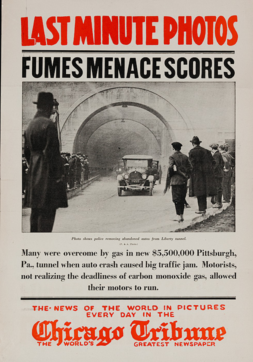 The Chicago Tribune Original Daily Newspaper Advertising Poster Fumes Menace Scores