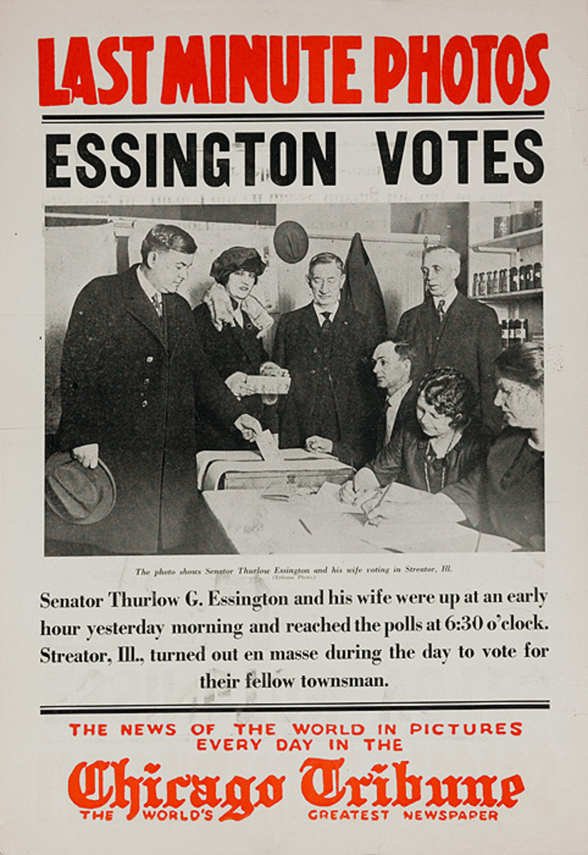 The Chicago Tribune Original Daily Newspaper Advertising Poster Esington Votes