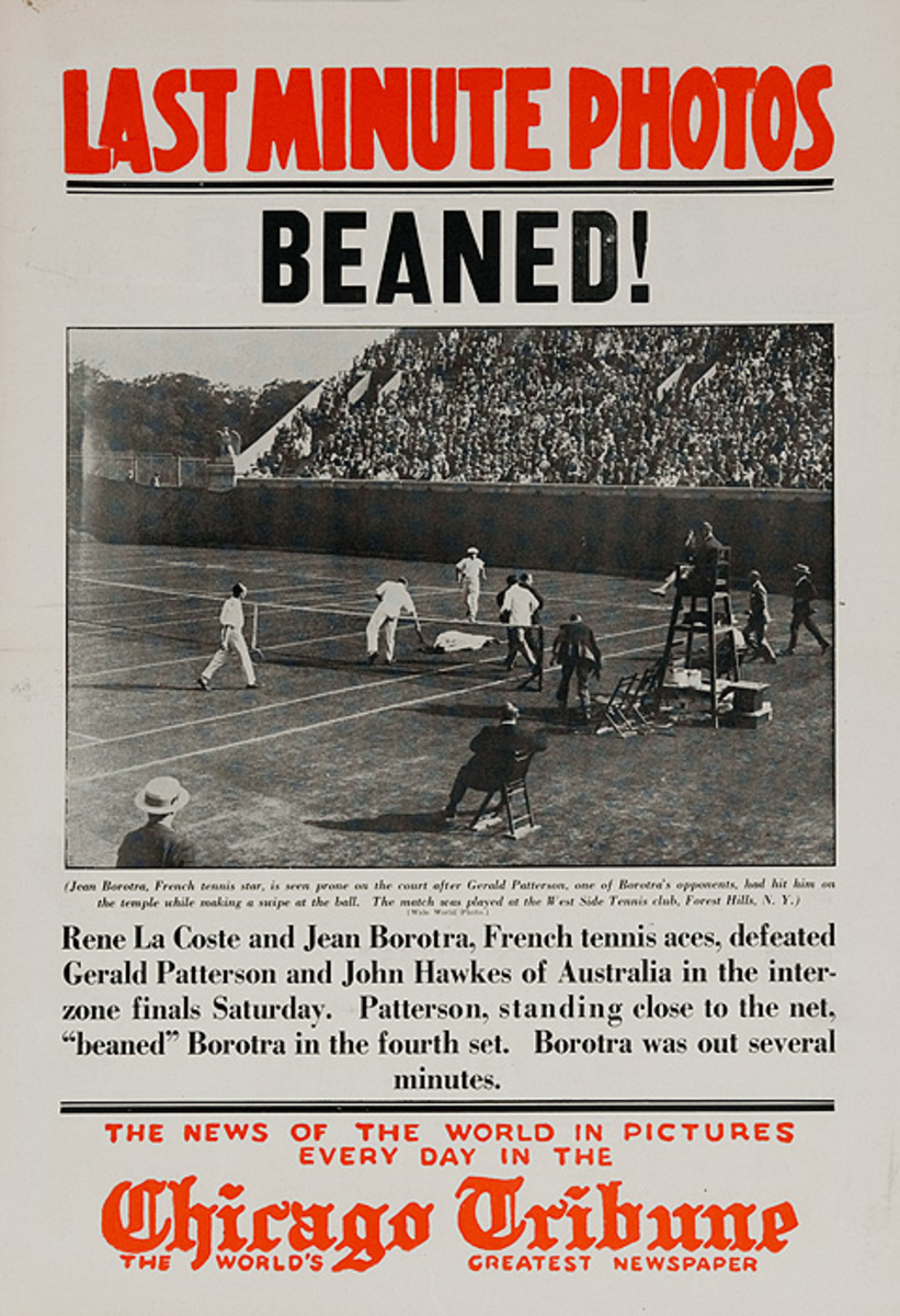 The Chicago Tribune Original Daily Newspaper Advertising Poster Beaned Rene La Coste