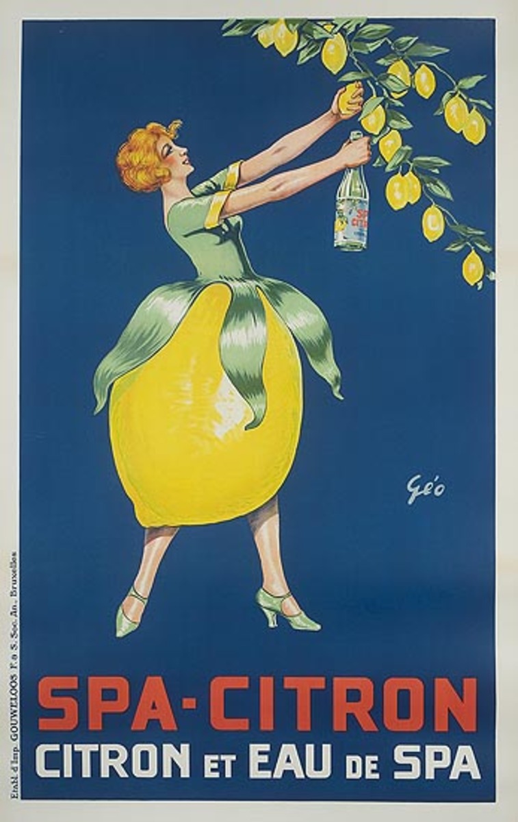 Spa Citron Original French Advertisng Poster Lemon Flavored Bottled Water