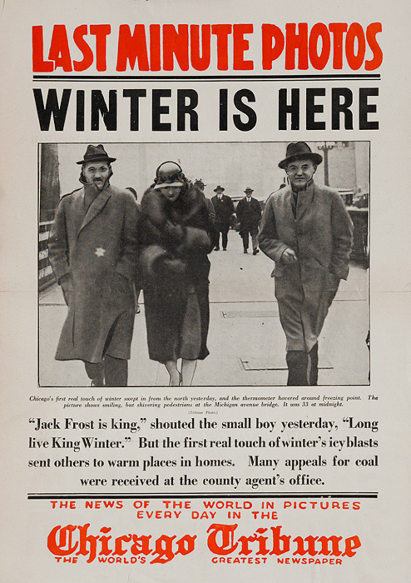 The Chicago Tribune Original Daily Newspaper Advertising Poster Winter is Here