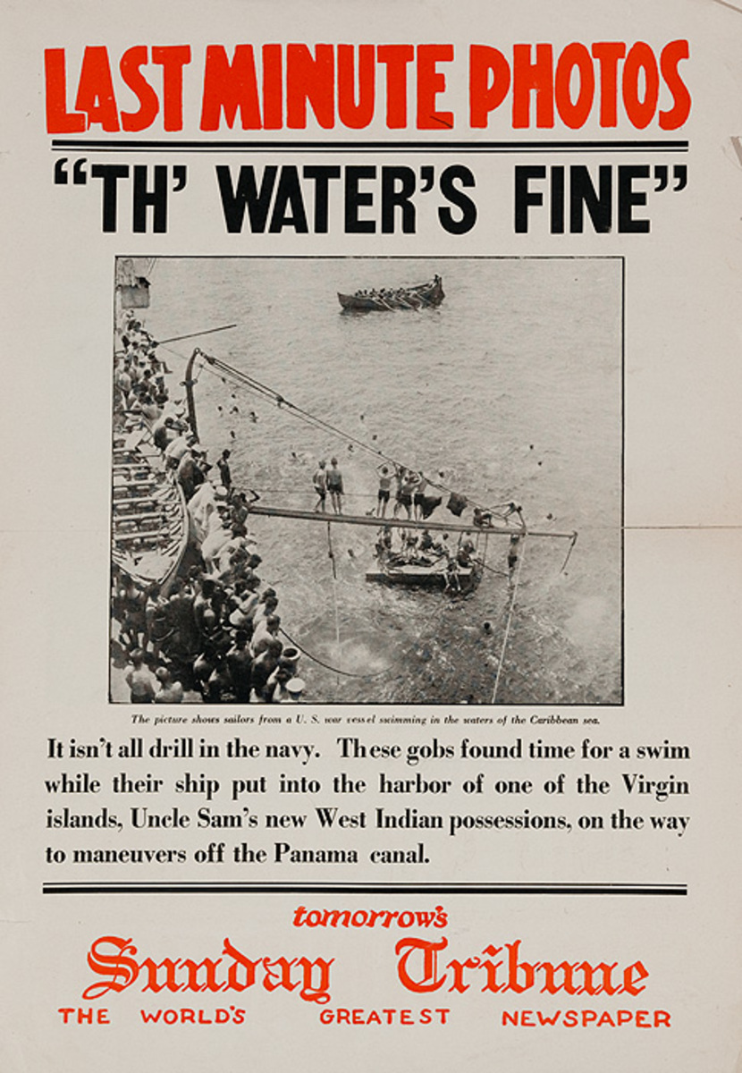 The Chicago Sunday Tribune Original Daily Newspaper Advertising Poster The Water's Fine