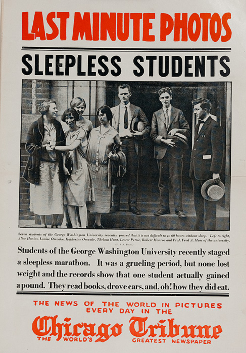 The Chicago Tribune Original Daily Newspaper Advertising Poster Sleepless Students