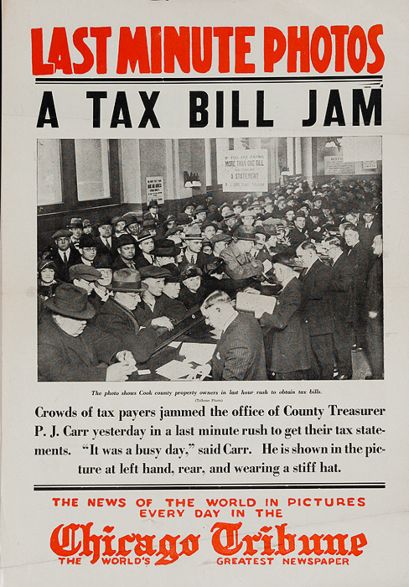 The Chicago Tribune Original Daily Newspaper Advertising Poster A Tax Bill Jam