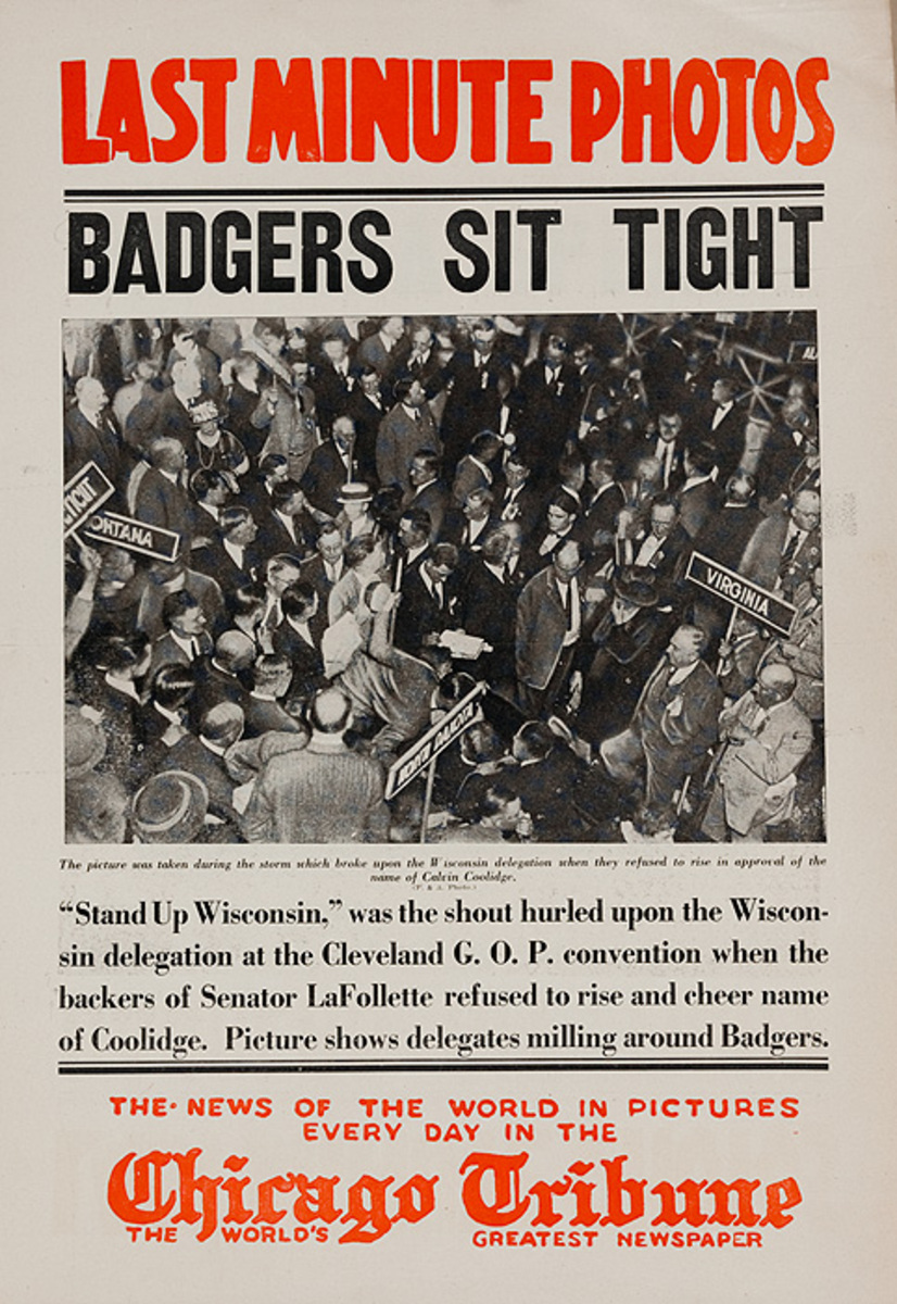 The Chicago Tribune Original Daily Newspaper Advertising Poster Badgers Sit Tight