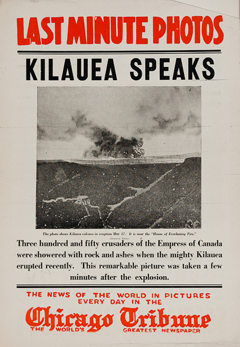 The Chicago Tribune Original Daily Newspaper Advertising Poster Kilauea Speaks