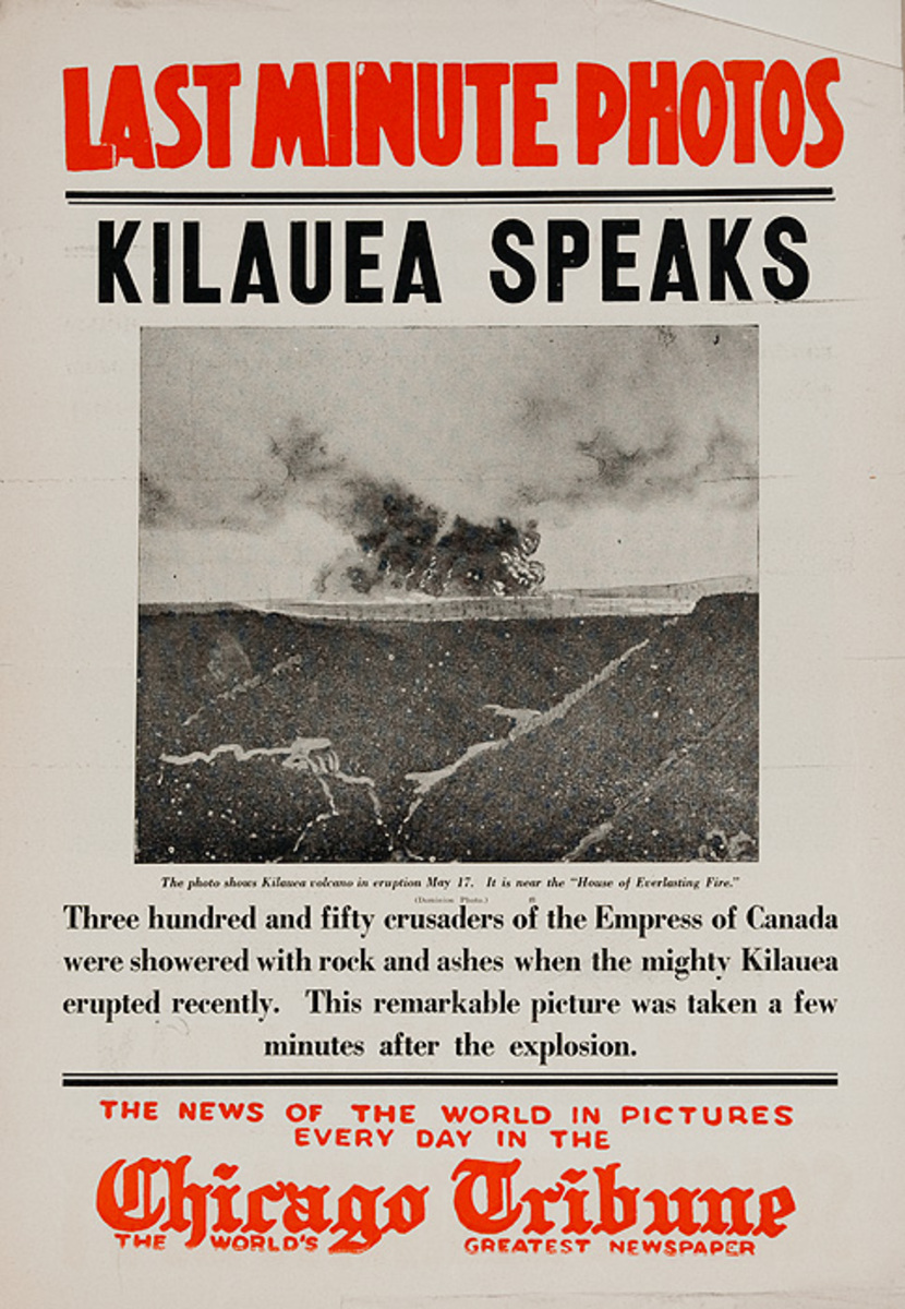 The Chicago Tribune Original Daily Newspaper Advertising Poster Kilauea Speaks
