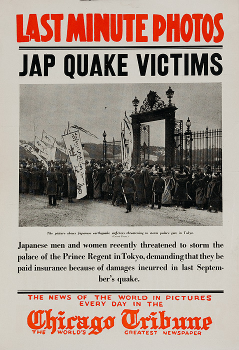 The Chicago Tribune Original Daily Newspaper Advertising Poster Jap Quake Victims