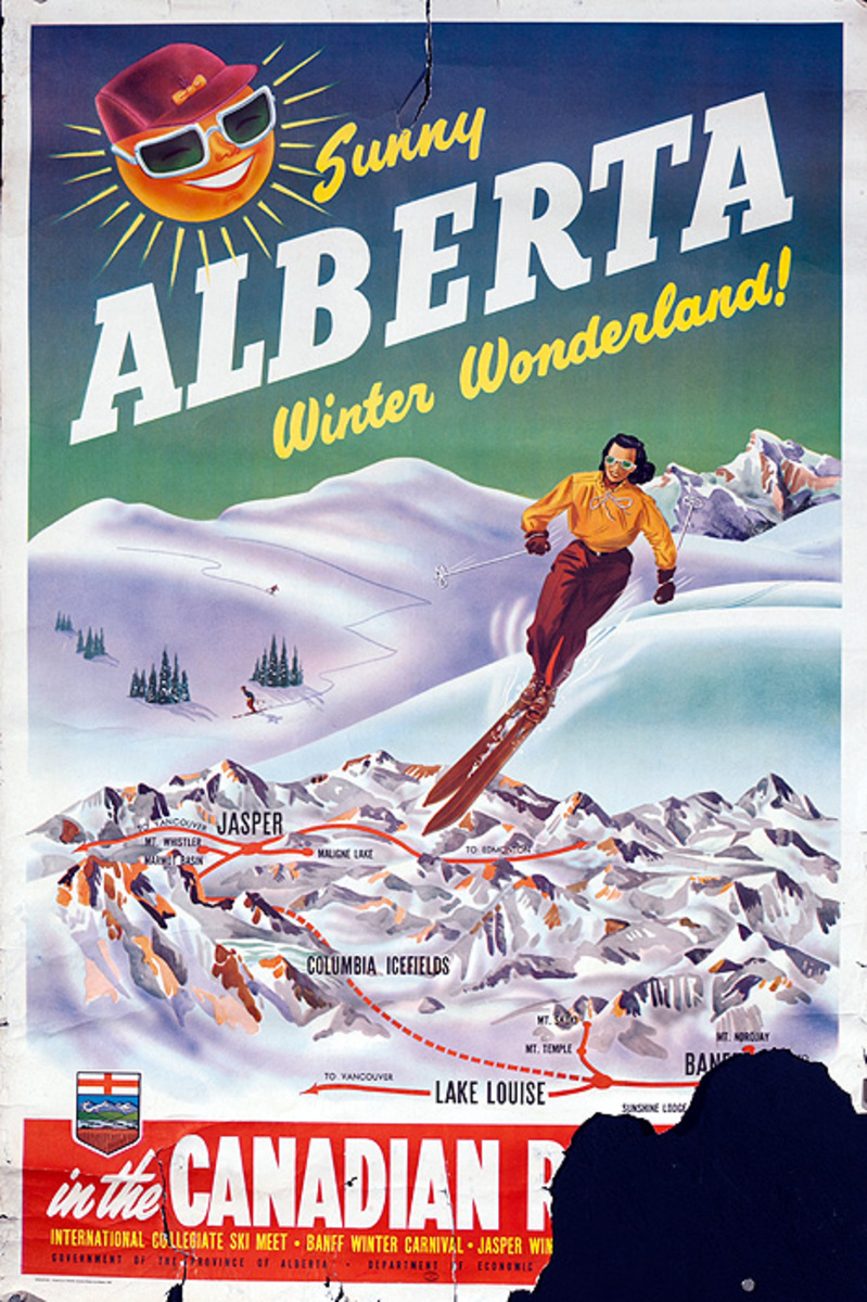 Sunny Alberta Winter Wonderland Original Canadian Ski Poster