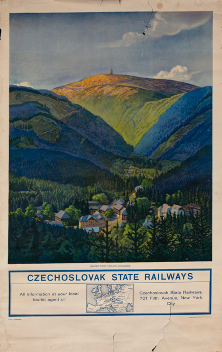 Czechoslovakia State Railways Original Travel Poster View of Praded From Karlova Studanka