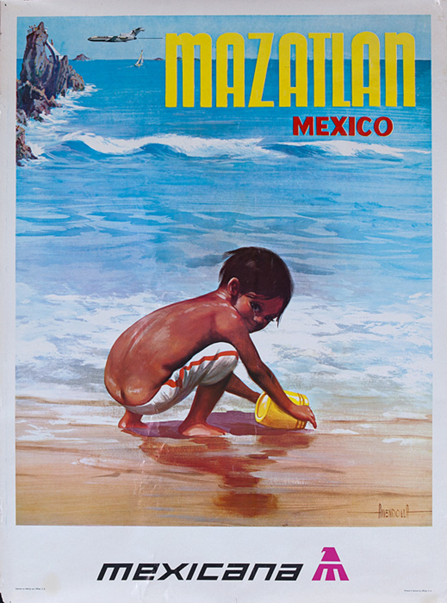 Mexicana Airways Origonal Travel Poster Mazatlan Mexico