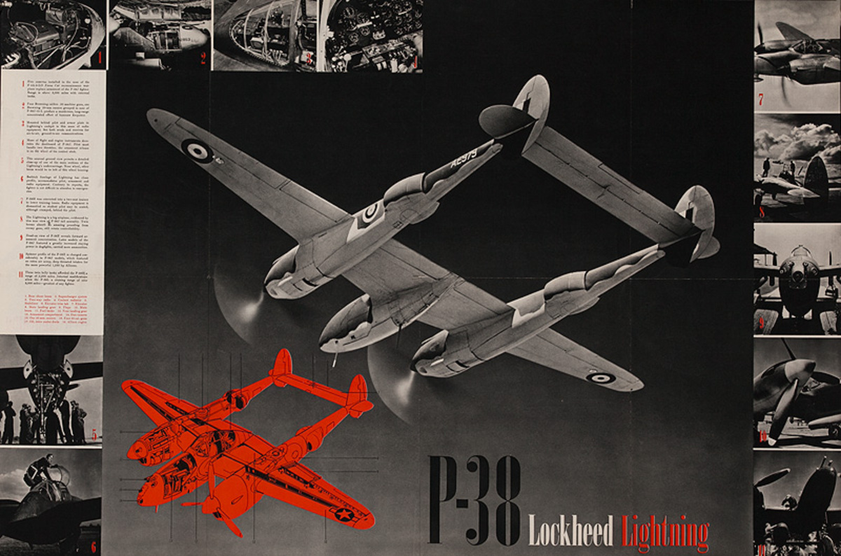 P38 Lockheed Original WWII Poster
