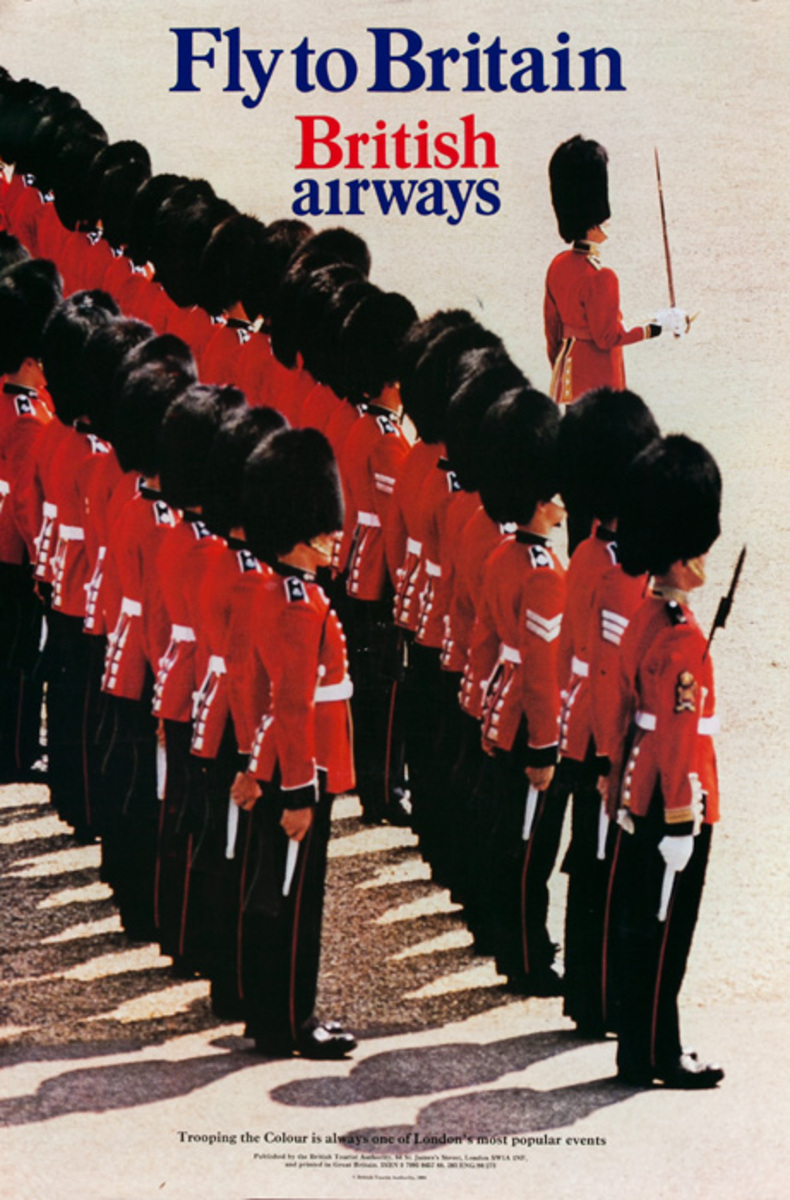 Fly To Britain British Airways Original Travel Poster Trooping The Colour