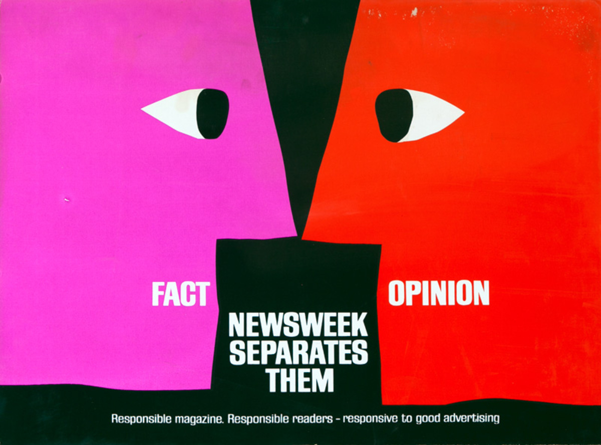 Newsweek Magazine Original American Advertising Poster Fact Opinion Newsweek Separates Them face
