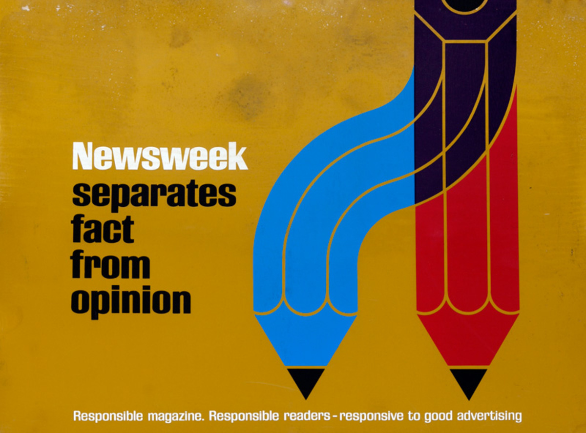 Newsweek Magazine Original American Advertising Poster Fact Opinion Newsweek Separates Them pencil