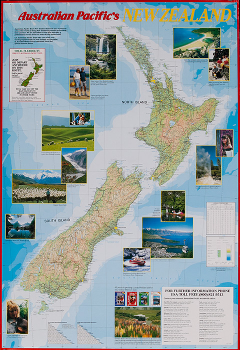Ausralian Pacific's New Zaeland Original Travel Map Poster
