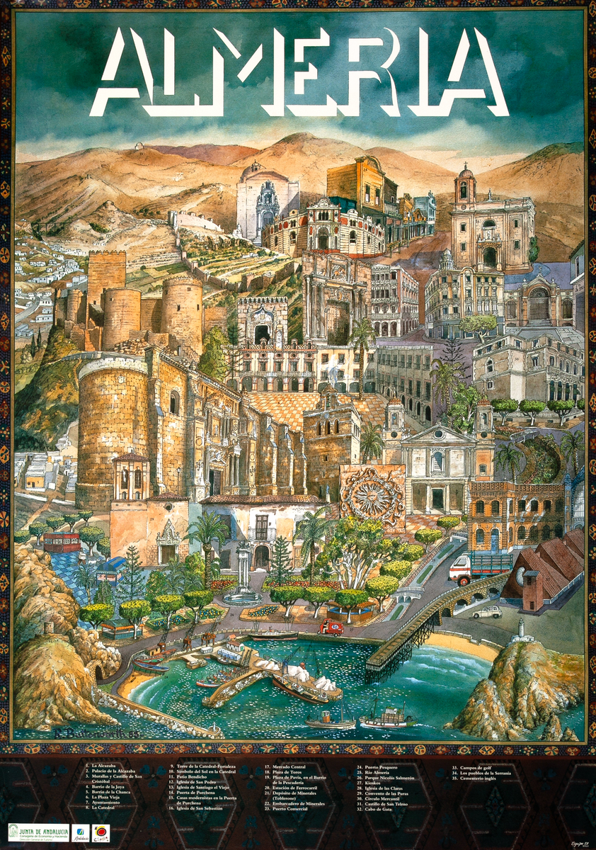 Almeria Original Spanish Travel Poster City Illustration 