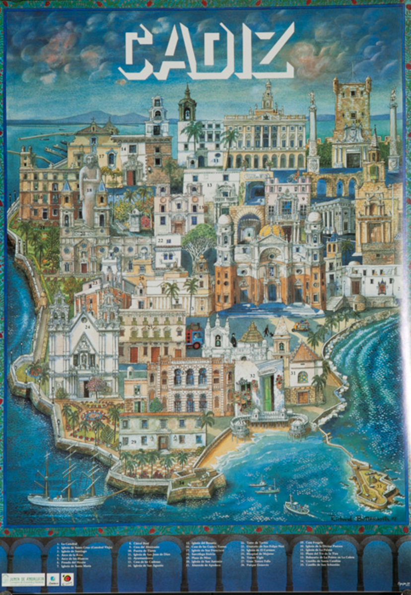 Cadiz Original Spanish Travel Poster City Illustration 
