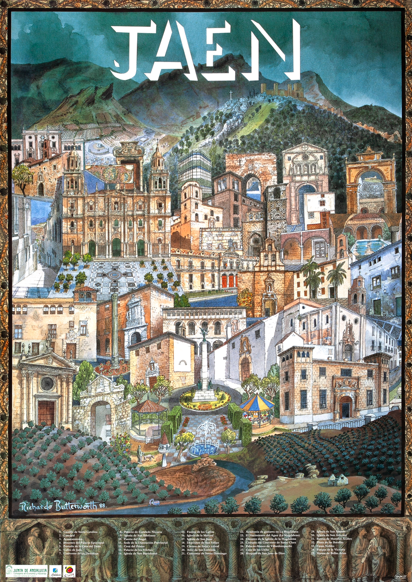 Jaen Original Spanish Travel Poster City Illustration 