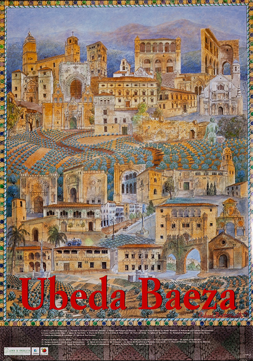 Ubeda Baeza Spain, Original Spanish Travel Poster City Scene