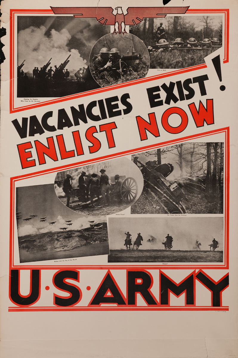 Vacancies Exist! Enlist Now Original WWII US Army Recruiting Poster