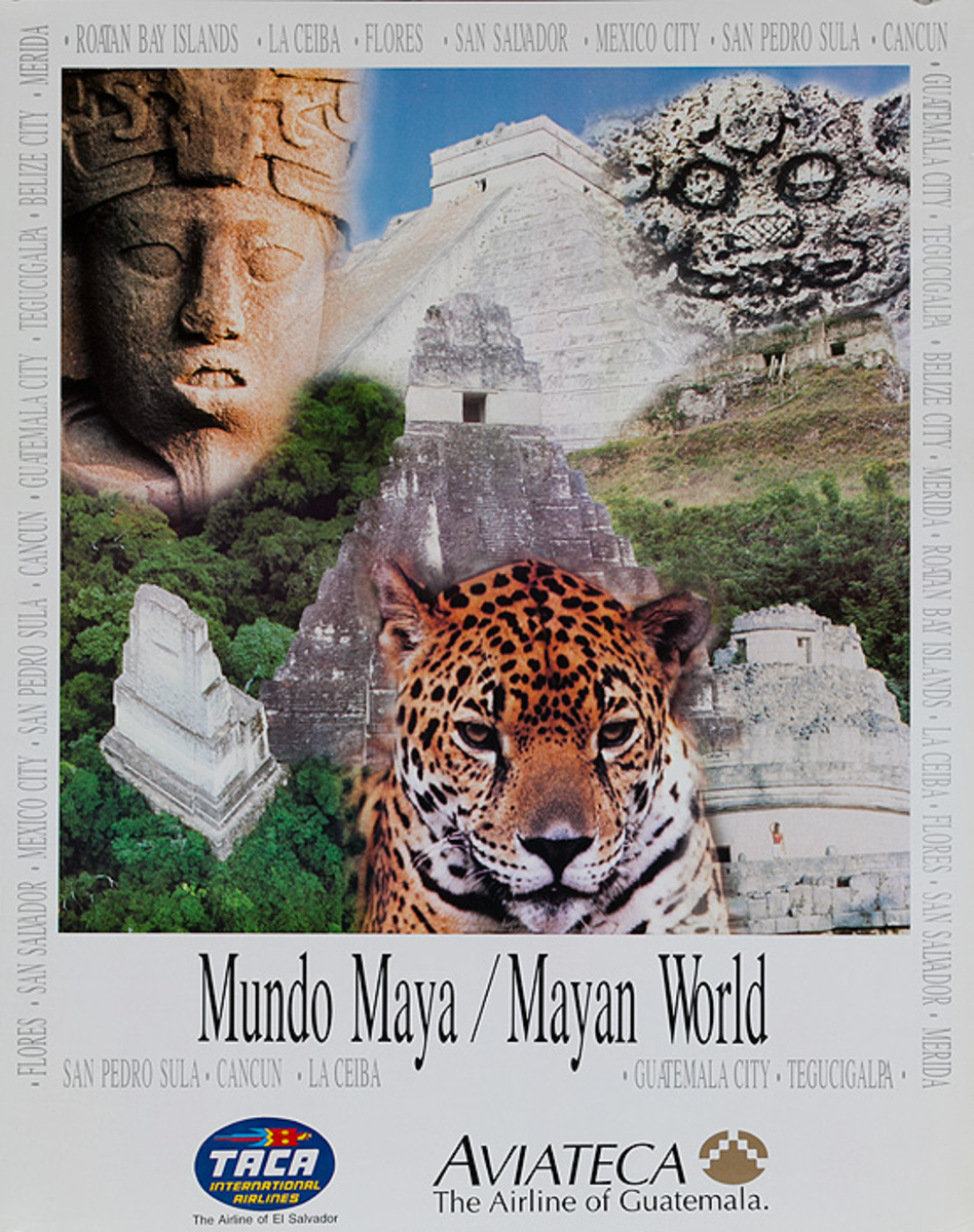 Aviateca Airline of Guatemala Original Travel Poster Mayan World