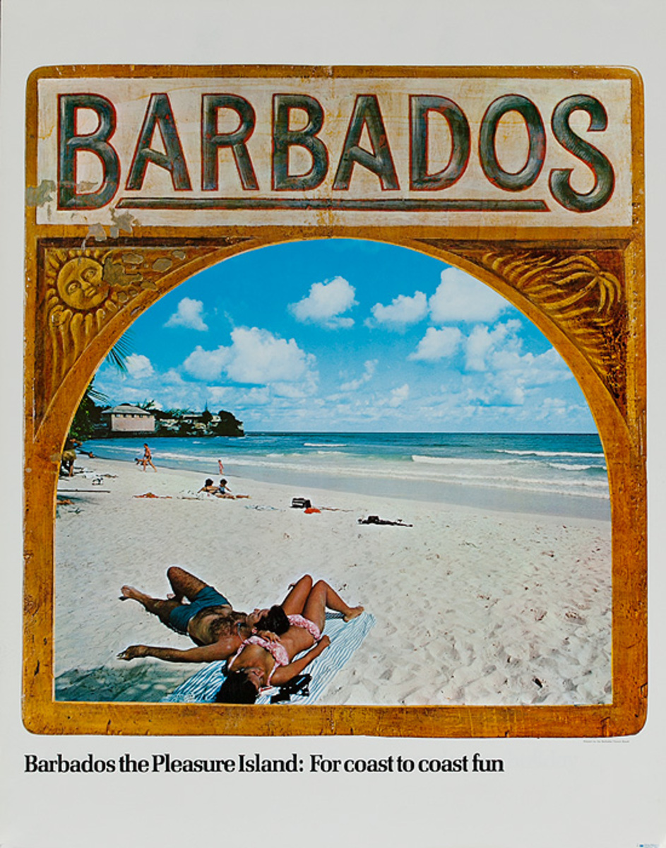 Barbados Original Travel Poster couple on beach