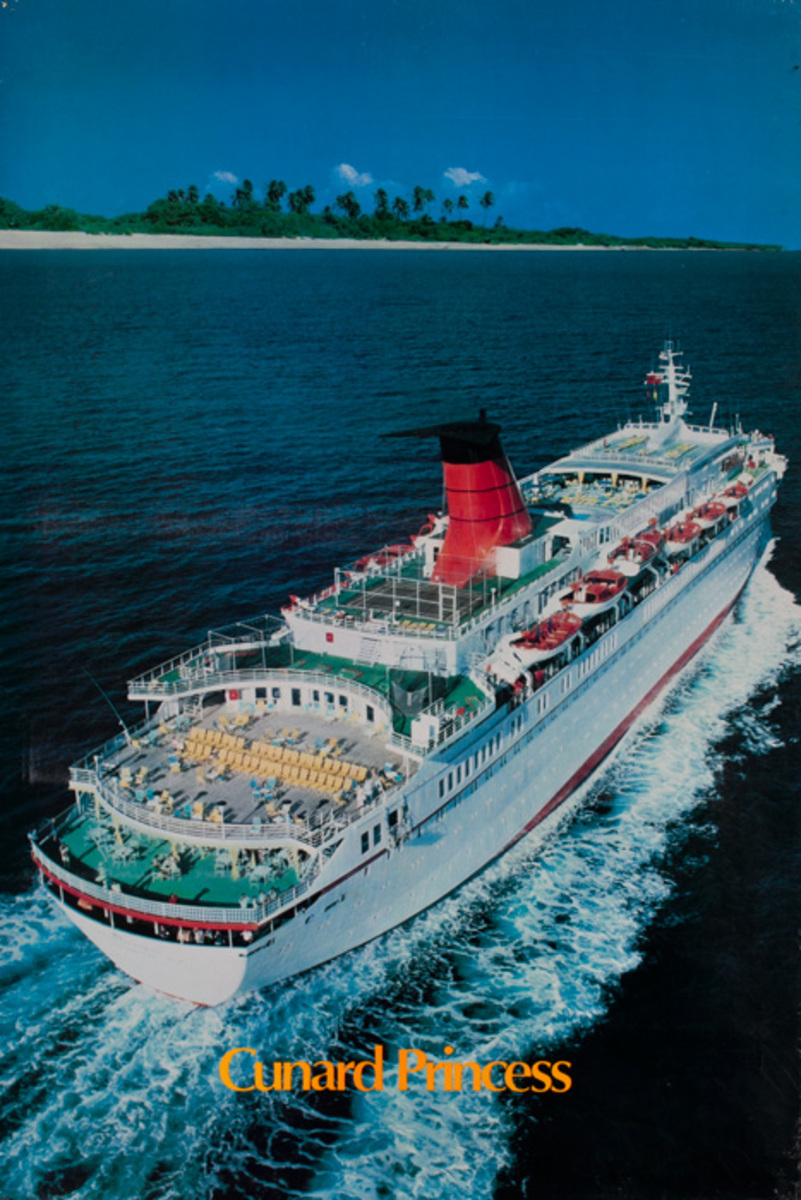 Cunard Princess Original Travel Poster Aerial View