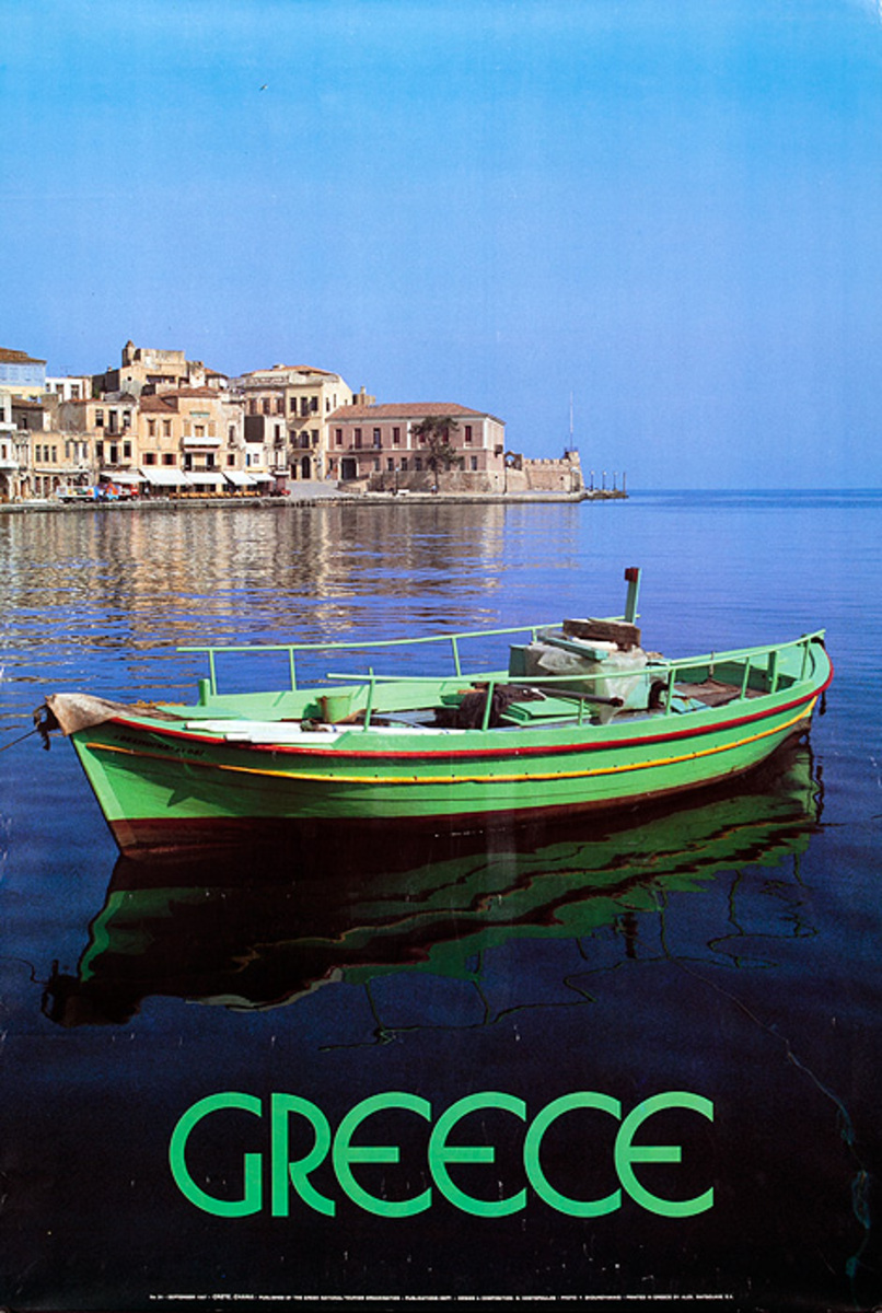 Original Greek Travel Poster Greece Boat photo