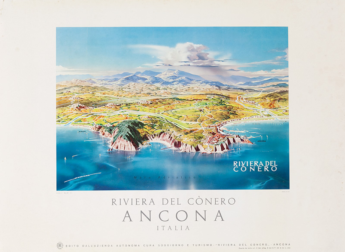 Riviera Del Conero Ancona Italy Original Travel Poster 
