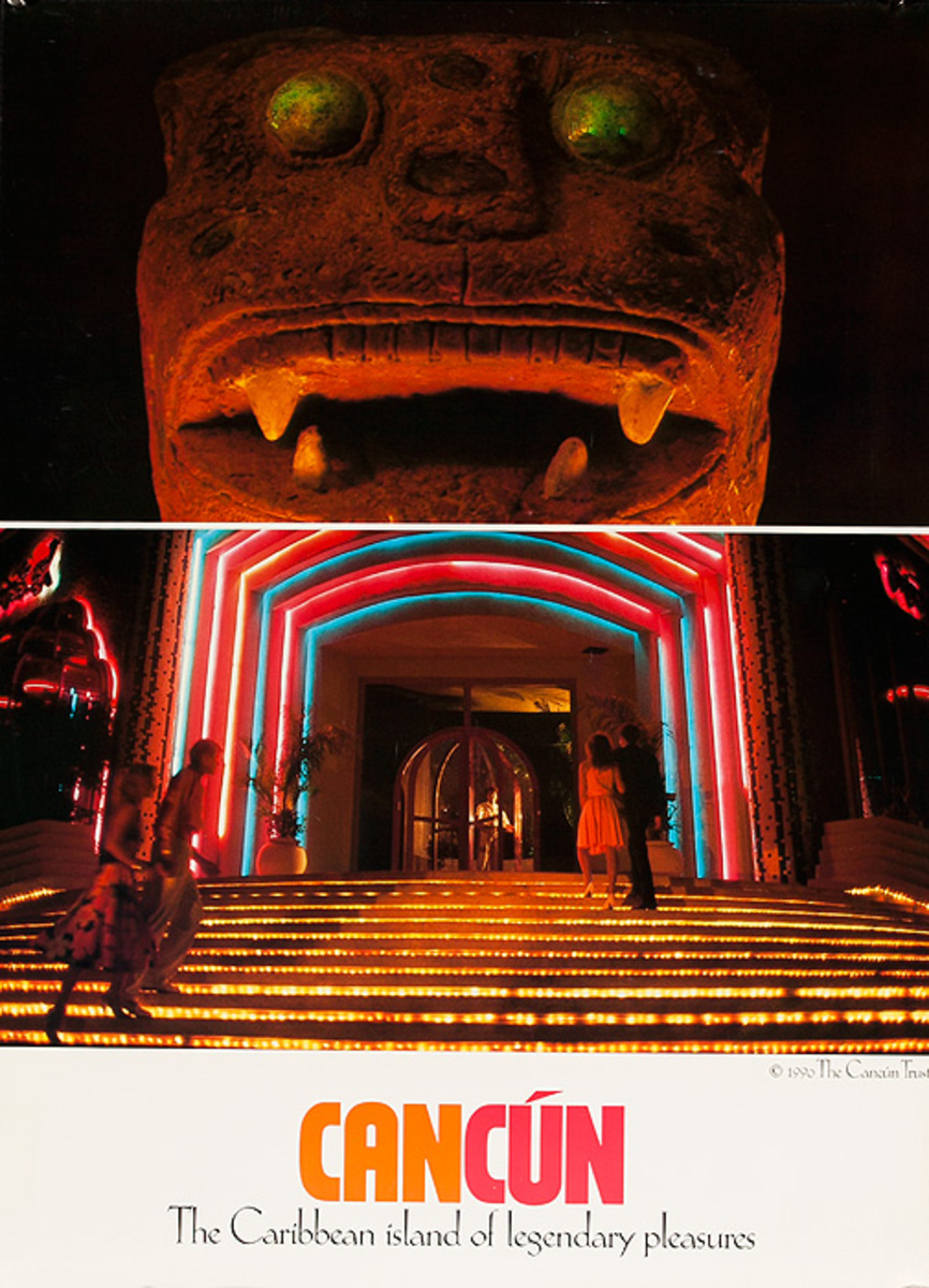 Cancun Mexico Original Travel Poster Ruins Casino
