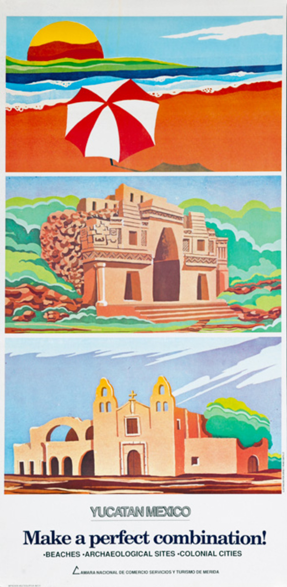 Yucatan Mexico Original Travel Poster A Perfect Combination