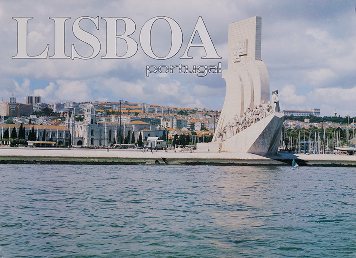 Lisboa Portugal Original Lisbon Travel Poster Harbor Statue