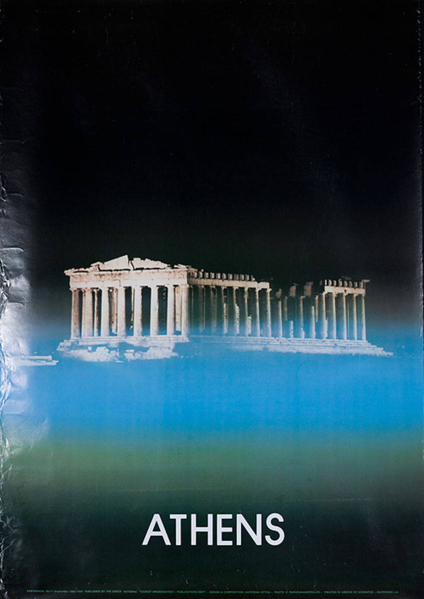 Original Greek Travel Poster Athens Greece, Acropolis Photo