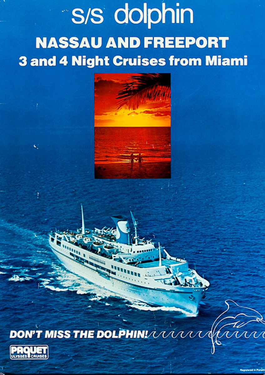 S/S Dolphin Original Caribbean Cruise Poster Nassau and Freeport