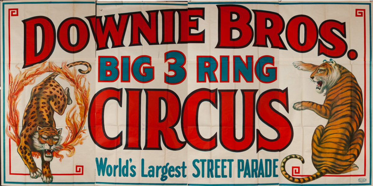 Downie Bros. Big Three Ring Circus Original Advertising Billboard Poster