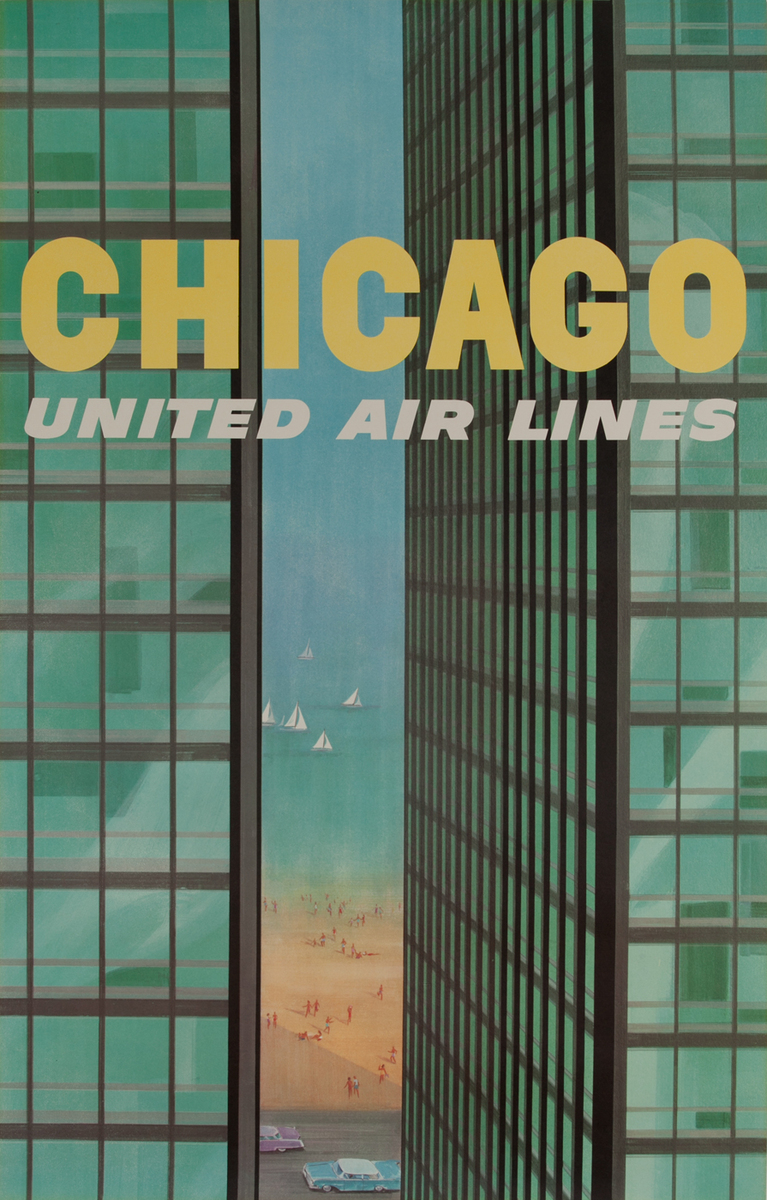 Chicago United Air Lines Mies Van Der Rohe Apartments Travel Poster