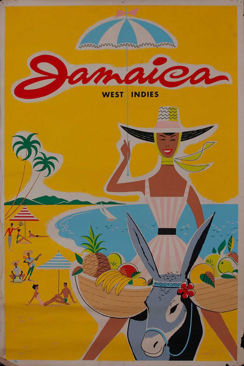 Jamaica West Indies Original Woman on Donkey Original Travel Poster