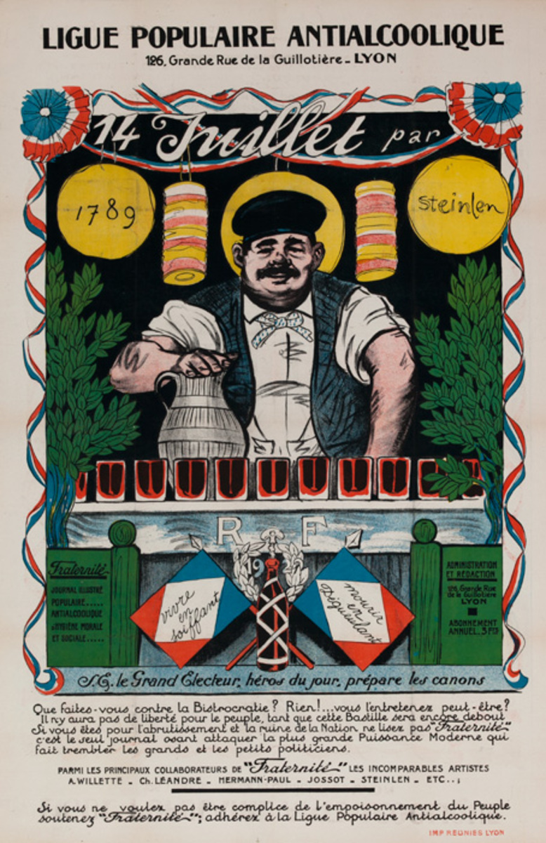 Ligue Populaire Antialcoolique, Lyon. Original French Temperance Poster 