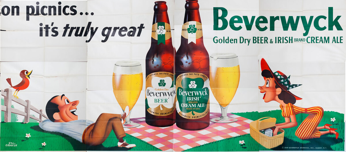 On Picnics.. it's truly great  Beverwyck Beer Original American Advertising Billboard