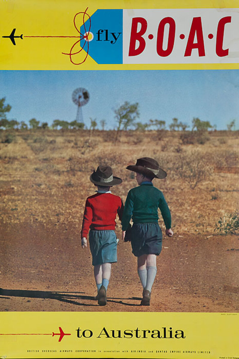 Fly BOAC to Australia Original Travel Poster children photo